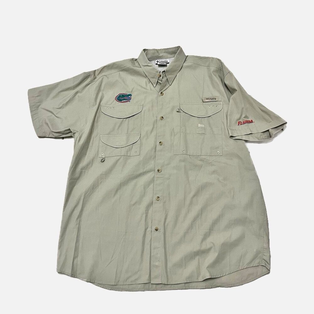 Columbia PFG Khaki University Of Florida Gators Vented Fishing Shirt Size XL